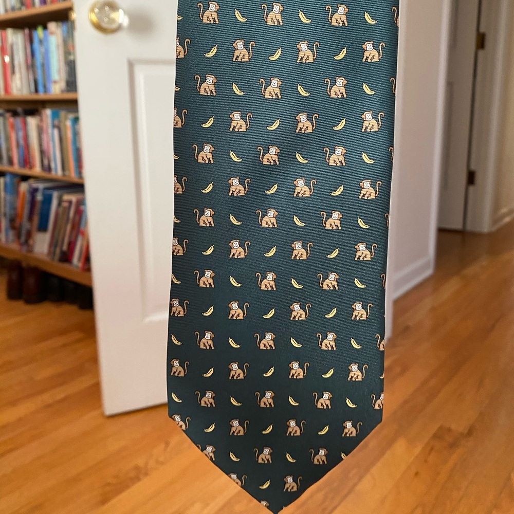 Beaufort silk teal tie with monkey pattern